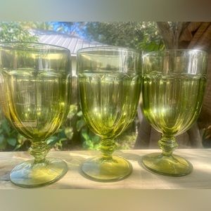 Gibraltar Duratuff Olive Green Glass Water Goblets.